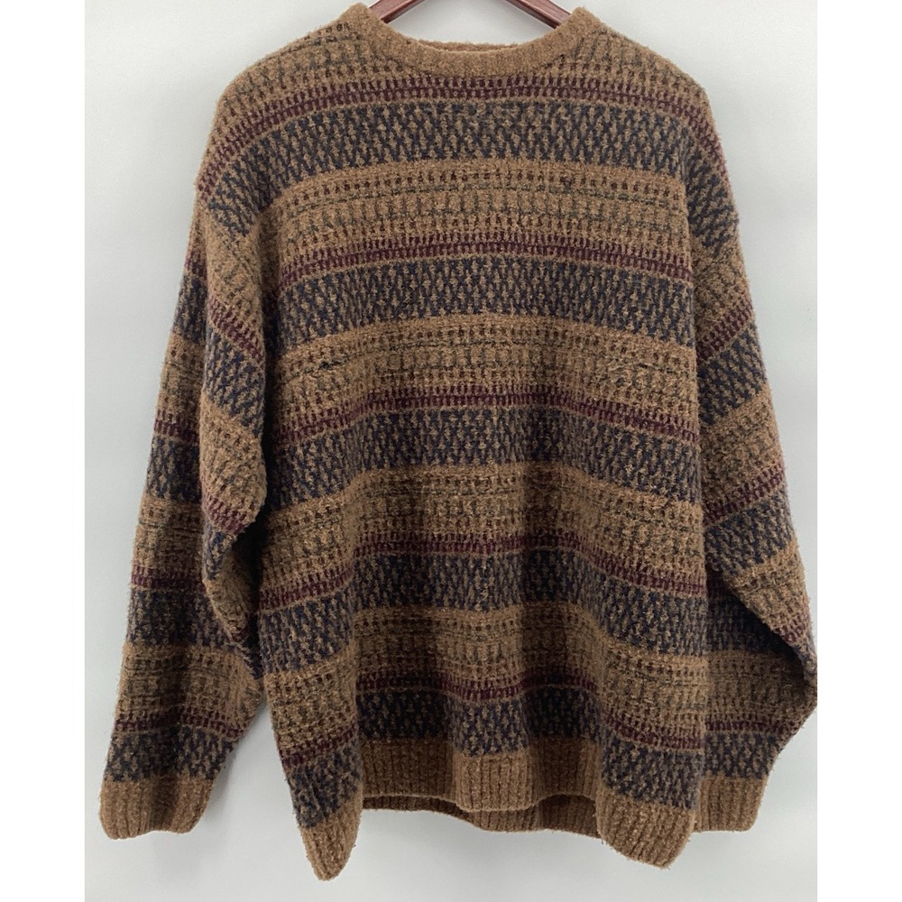 Vintage Barry Bricken Sweater Mens XL Brown Speckled 70% Merino Wool Grandpa